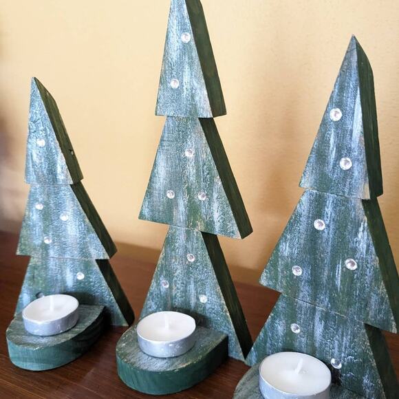 3 Piece Tea Light Tree Holder Decoration Handmade - Picture 3 of 3